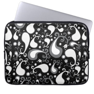 Funda Para Portátil Abstract black and white Tulip Paisley Floral