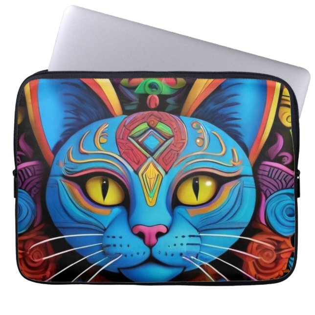 Funda Para Portátil Abstract Cat With Yellow Eyes (Frente)