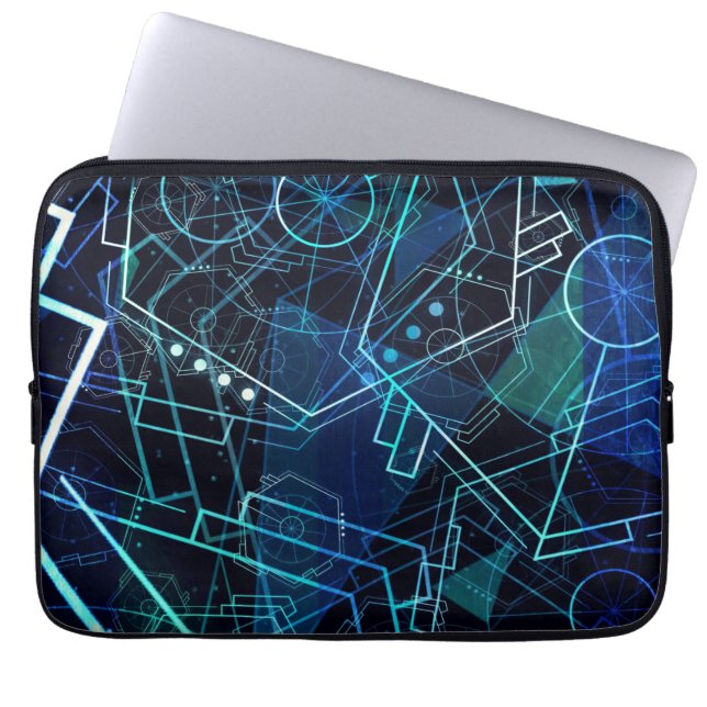 Funda Para Portátil Abstract Digital Geometric Data Blue Art (Frente)