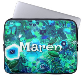 Funda Para Portátil Abstract Floral Teal Blue Green Personalized