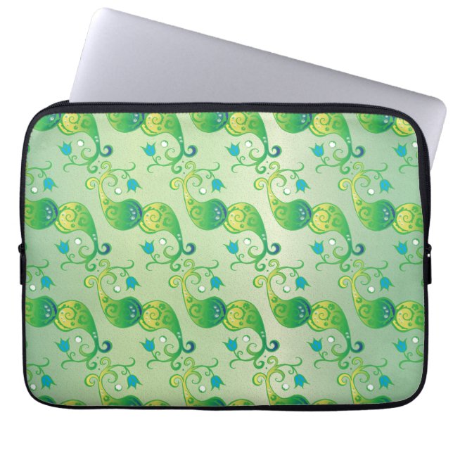 Funda Para Portátil Abstract Green Tulip Boteh Floral Pattern (Frente)