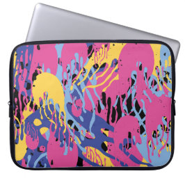 Funda Para Portátil Abstract Paint Splashes Yellow Blue Pink Modern.