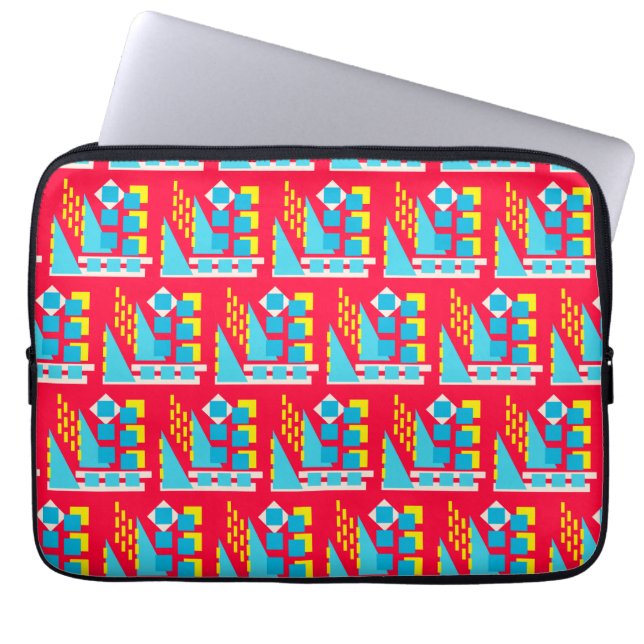 Funda Para Portátil Abstracto azul rojo geométrico (Frente)