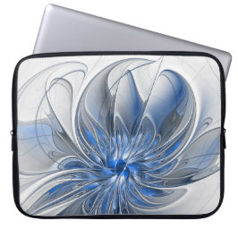 Funda Para Portátil Abstracto Flor de arte fractal de color gris azul