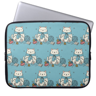 Funda Para Portátil Accesorio tecnológico con patrón azul de gatito ad