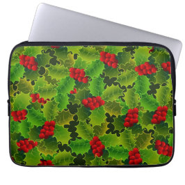 Funda Para Portátil Acebo verde con bayas rojas