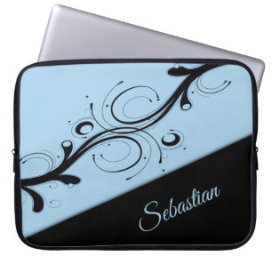 Funda Para Portátil Acento de desplazamiento en azul y negro de flor d