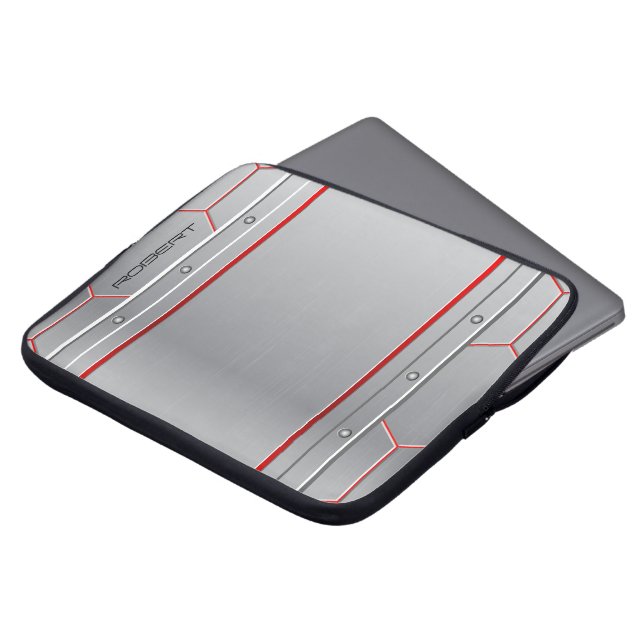 Funda Para Portátil Acento rojo del diseño geométrico de plata metálic (Superior anverso)