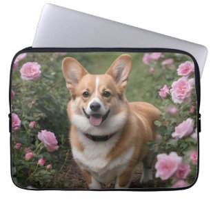 Funda Para Portátil "Acompañante encantador: Un Corgi en un Jardín ros