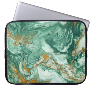 Funda Para Portátil Acrílico verde dorado: arte de textura de mármol.