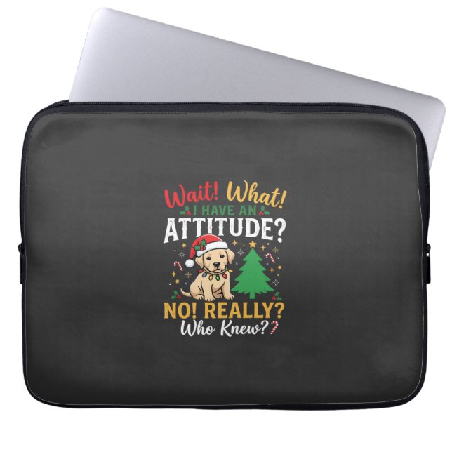 Funda Para Portátil Actitud Divertida de Perro en Navidad (Frente)