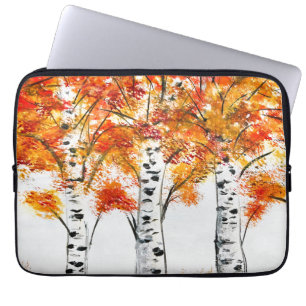 Funda Para Portátil Acuarela Abedules Árboles Otoño Hojas naranjas