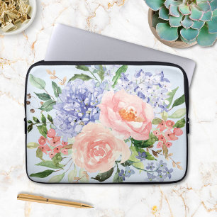 Funda Para Portátil Acuarela Azul Rosa Hydrangea Peony Spring Floral