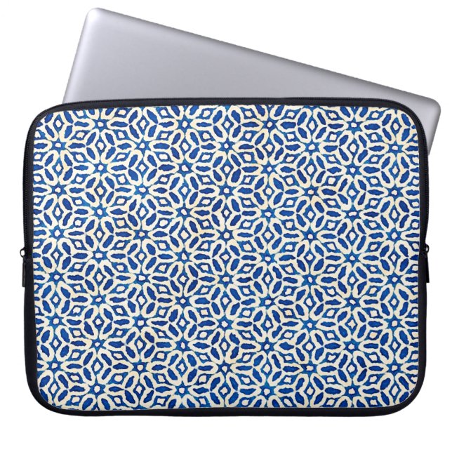 Funda Para Portátil acuarela batida nativa azul y blanco (Frente)