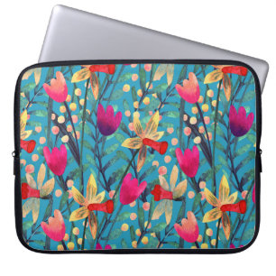 Funda Para Portátil Acuarela Brillante: Diseño Floral Seamless.