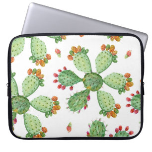 Funda Para Portátil Acuarela Cacti: Patrón de jardín tropical.