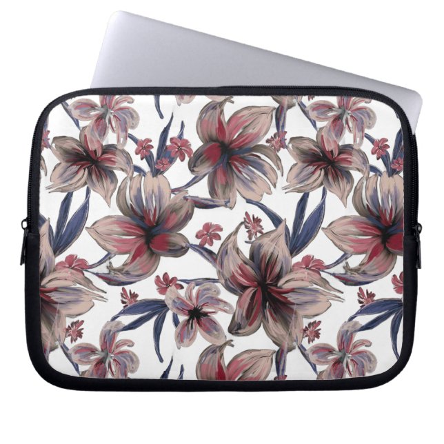 Funda Para Portátil Acuarela Crimson Floral sobre blanco (Frente)
