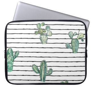 Funda Para Portátil Acuarela de Cactus: Dibujo de Pluma Vintage.