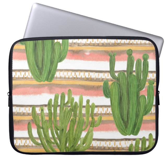 Funda Para Portátil acuarela de cactus, fondo de banda, palmas sin sol (Frente)