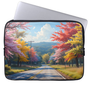 Funda Para Portátil Acuarela de camino rural otoñal pastel