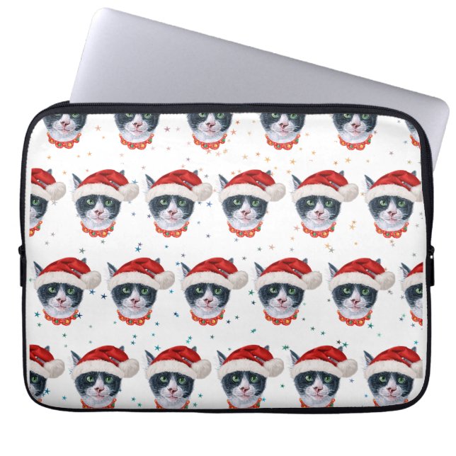 Funda Para Portátil Acuarela De Gato Negro Y Blanco navidades (Frente)