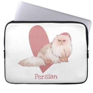 Funda Para Portátil Acuarela de gato persa Corazón gitano rosado