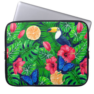 Funda Para Portátil Acuarela de jardín tropical y turquesa