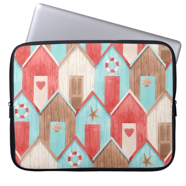 Funda Para Portátil acuarela de la casa de la playa: patrón retro. (Frente)