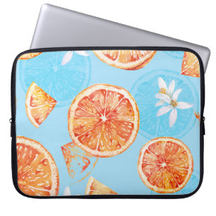 Funda Para Portátil Acuarela de mandarinas: tela azul de lujo