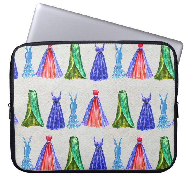 Funda Para Portátil acuarela de moda, patrón de vestidos a mano. (Frente)