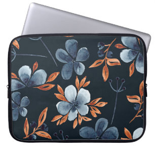 Funda Para Portátil Acuarela de patrón floral sin fisuras con índigo f