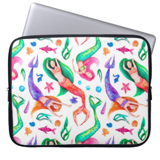 Funda Para Portátil Acuarela de Sirenas: Patrón Oceánico sin Marea