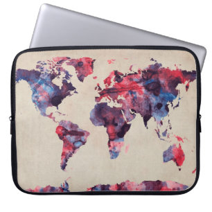 Funda Para Portátil Acuarela del mapa del mundo