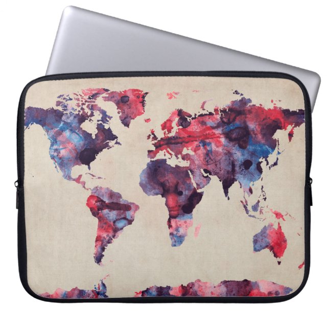 Funda Para Portátil Acuarela del mapa del mundo (Frente)