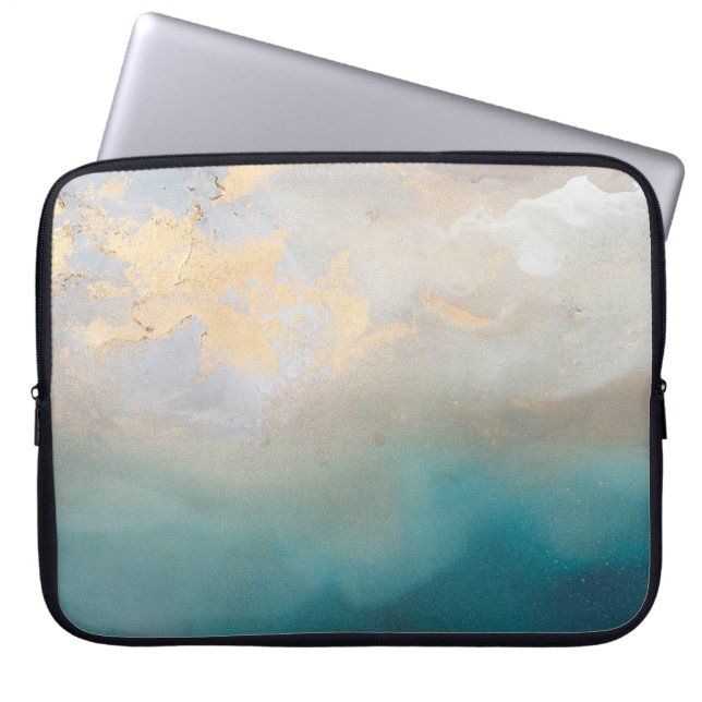 Funda Para Portátil Acuarela dorada y turquesa (Frente)