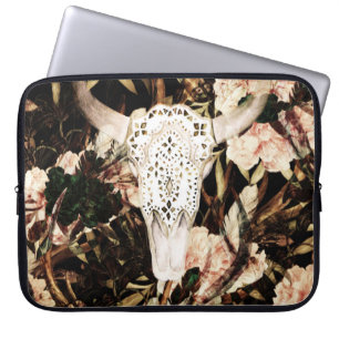 Funda Para Portátil acuarela étnica: fondo floral retro.