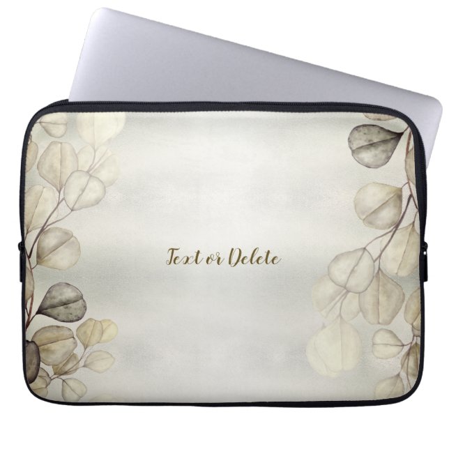 Funda Para Portátil Acuarela Eucalipto Dorado Foliage Brillante Elegan (Frente)