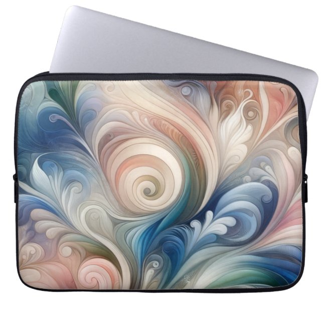 Funda Para Portátil Acuarela Fantasía Pastel Floral Azul & Crema (Frente)
