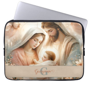 Funda Para Portátil Acuarela Floral Personalizada Bebé Jesús Natividad
