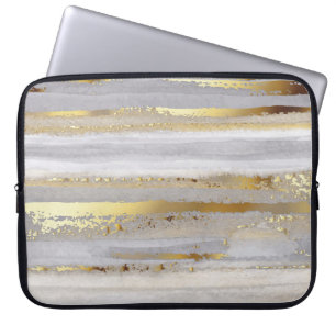 Funda Para Portátil acuarela gris de lujo y textura dorada