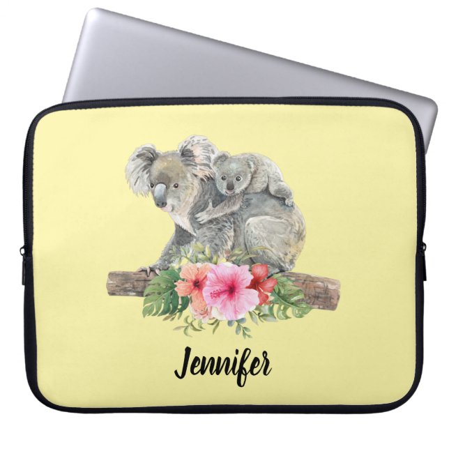 Funda Para Portátil Acuarela Koala Bears Cuece Mamá Y Bebé (Frente)