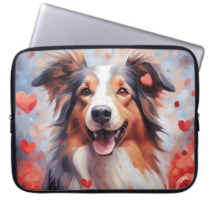 FUNDA PARA PORTÁTIL ACUARELA LINDOS SAN VALENTÍN SHEEPDOG DE SHETLAND