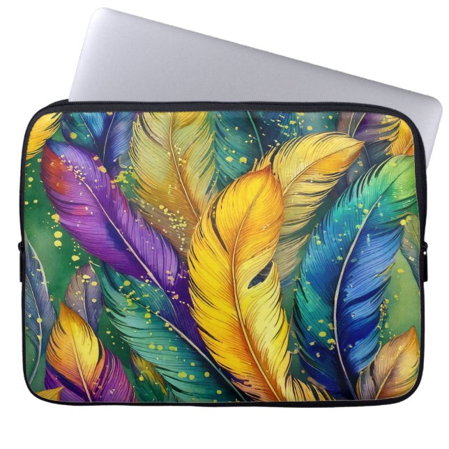 Funda Para Portátil Acuarela Mardi Gras Feather patrón ininterrumpido (Frente)