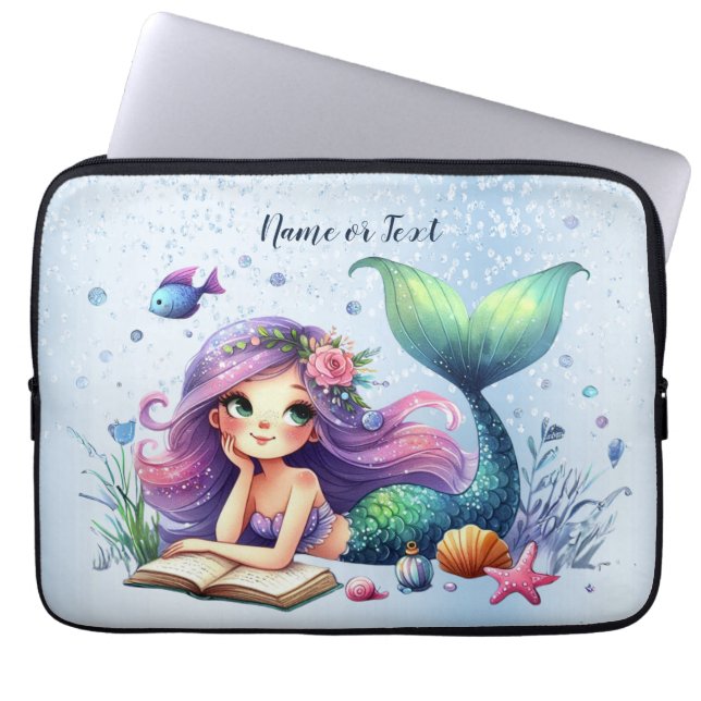 Funda Para Portátil Acuarela Mermaid Sea Life Cuto Hermoso (Frente)