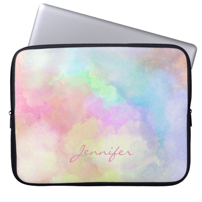 Funda Para Portátil Acuarela Pastel suave monogramada (Frente)