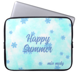 Funda Para Portátil acuarela retro azul floral mano pintada