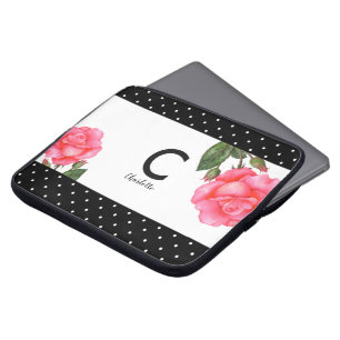 Funda Para Portátil Acuarela Rosa Rosa Rosa Rosa Monograma de Arte Bot