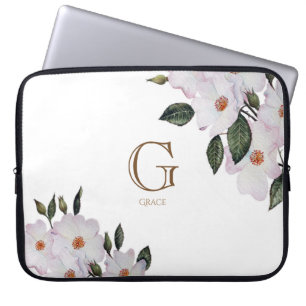 Funda Para Portátil Acuarela Rosa Rosa Rosa Rosa Monograma de Arte Bot