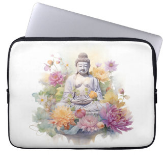 Funda Para Portátil Acuarela Serene Buda Flores Amarillas Rosa