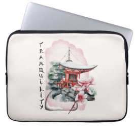 Funda Para Portátil Acuarela Templo Japonés Sakura Blossom
